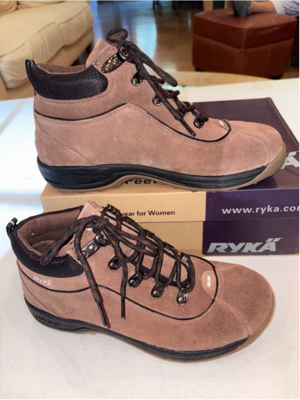 Ryka Women Size 10 Brown Suede Hiking Boots All Terrain Trail Ankle Booties NIB